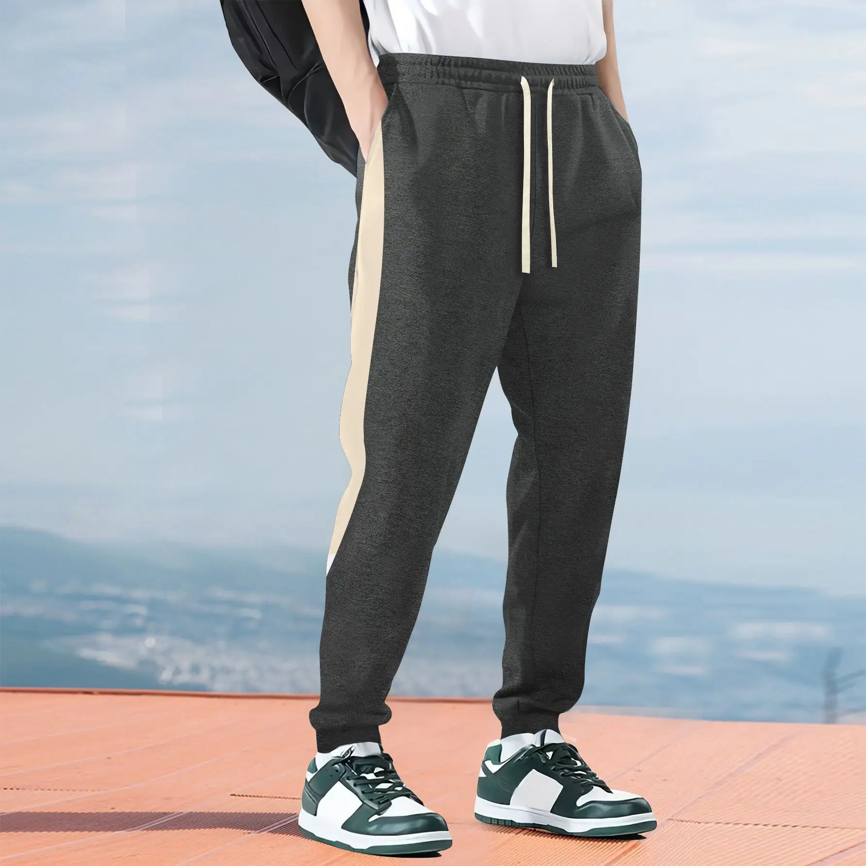 

Casual Pants Drawstring Ankle Length Pencil Pants Men Skinny Spliced Pockets Patchwork 2025 New Spring Casual Sports Spliced
