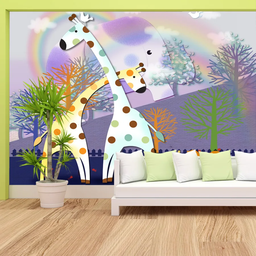 

Обои на заказ для гостиной, детской спальни, домашний декор, украшение для детской комнаты, мультяшный жираф, кровать с животными, фрески для ТВ