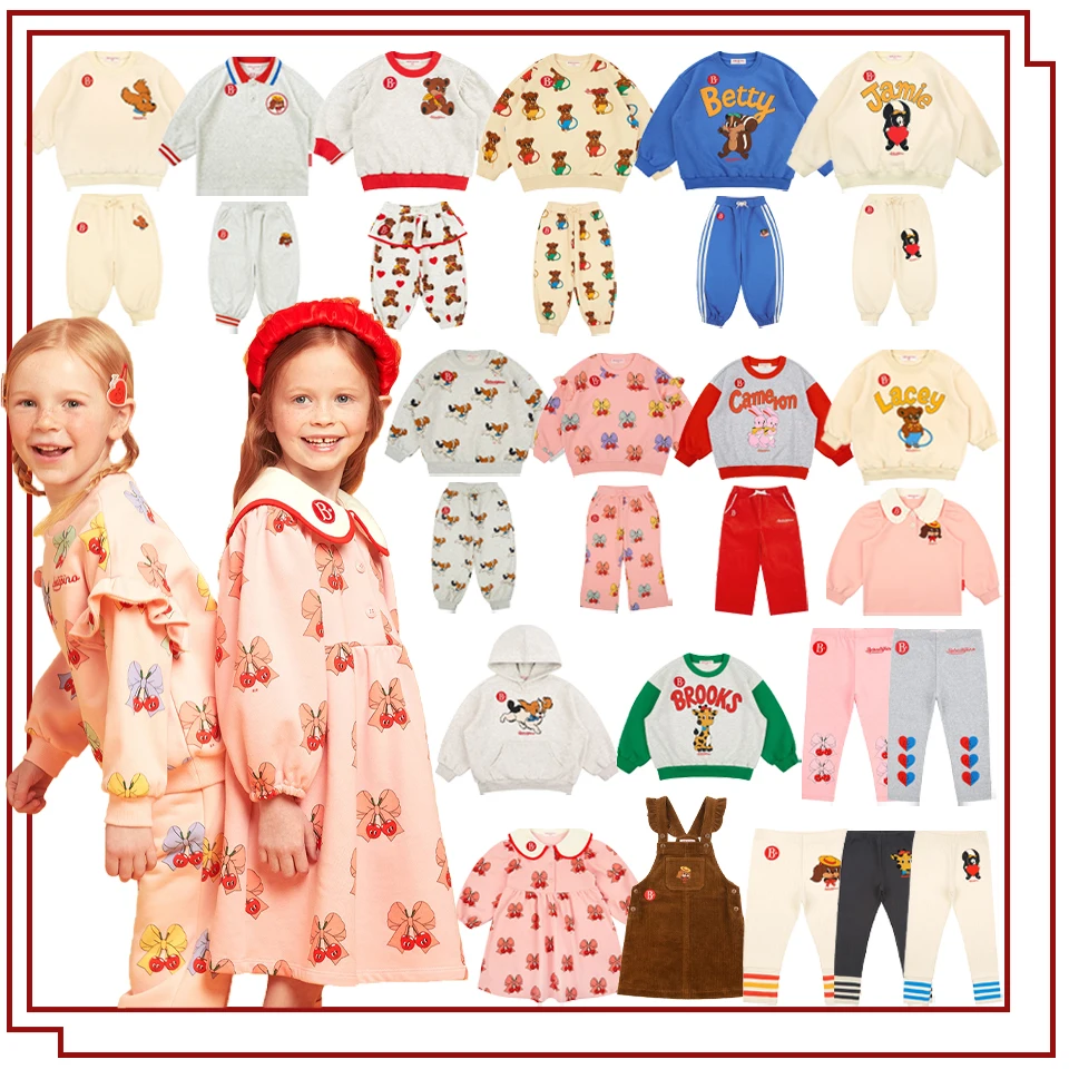 2024 Autumn Korean Bebe Children Clothes Set Outwear Kid Hoodies Pants Boys Cartoon Sweatshirt Girl Cute Dress Tops T Shirt