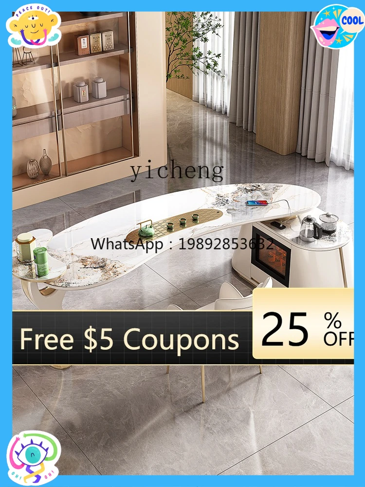 

AA Light Luxury Tea Table Modern High-end Living Room Simple Curved Tea Table and Chair Set