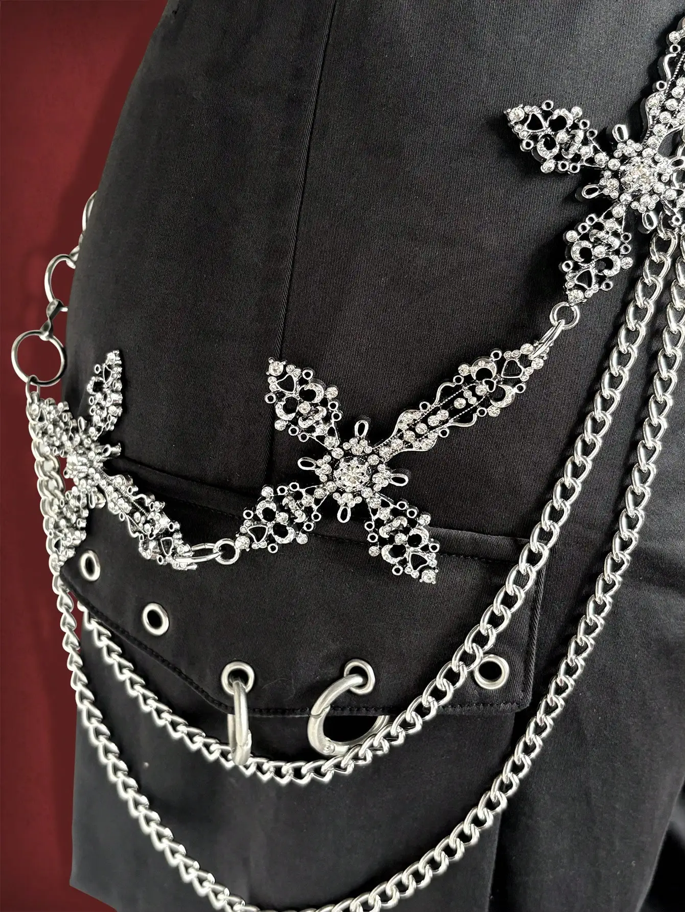 HERSHINE 1 قطعة سراويل نسائية فضية كبيرة متقاطعة سلسلة Y2K على الطراز القوطي ملحقات الهيب هوب روك للهالوين التأثيرية