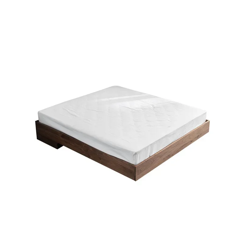 Black walnut Japanese simple no bedside suspended bed Nordic no back with lamp tatami short bed solid wood double bed
