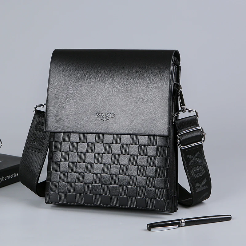 New Men's Single Shoulder Crossbody Bag with Trendy Checkerboard Pattern Embossed Large Capaci Casual Business Bag for Men