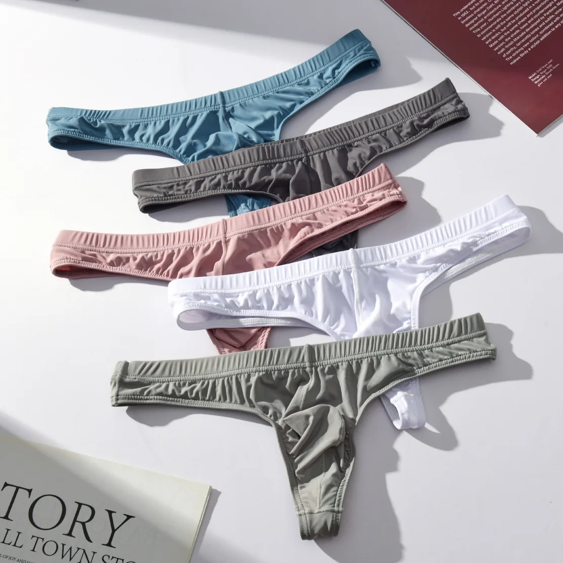 Men's Bulge Thong Sheer Ice Silk T Back Underwear Ultra-Thin Transparent Quick-Dry Gays Erotic Low-Rise U Convex Pouch Underpant