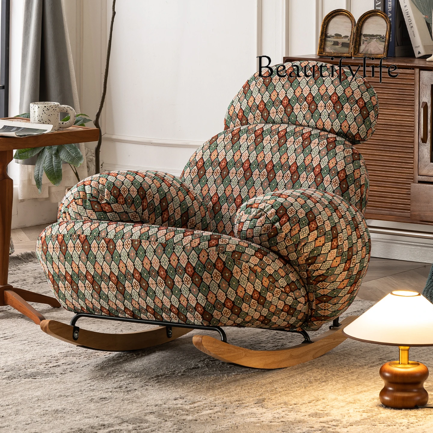Retro single rocking chair living room balcony leisure chair American lazy sofa bedroom designer