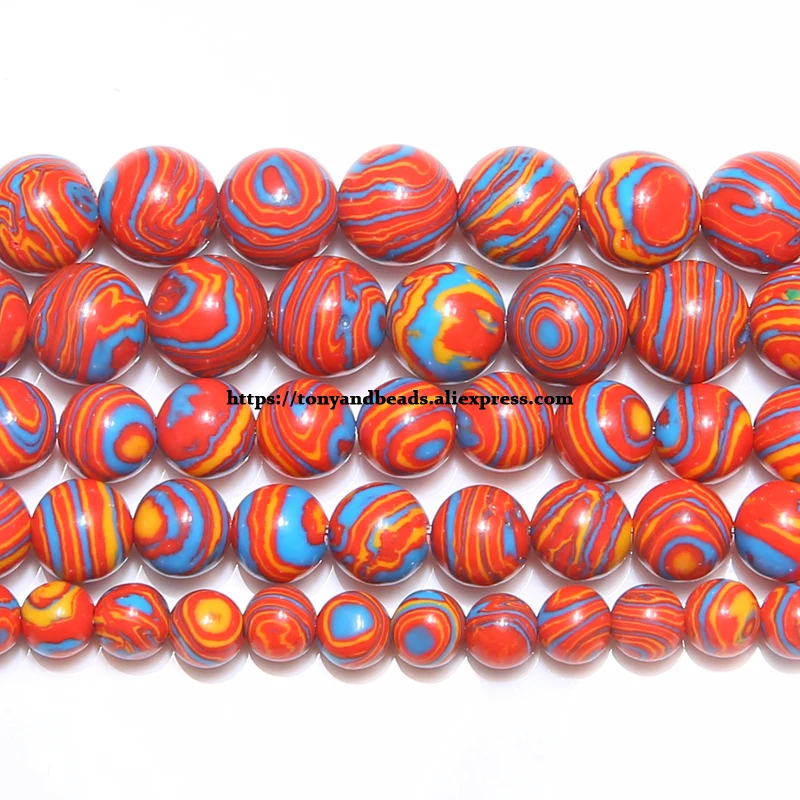 Synthetic Stone Red Lace Malachite Round Loose Beads 15\