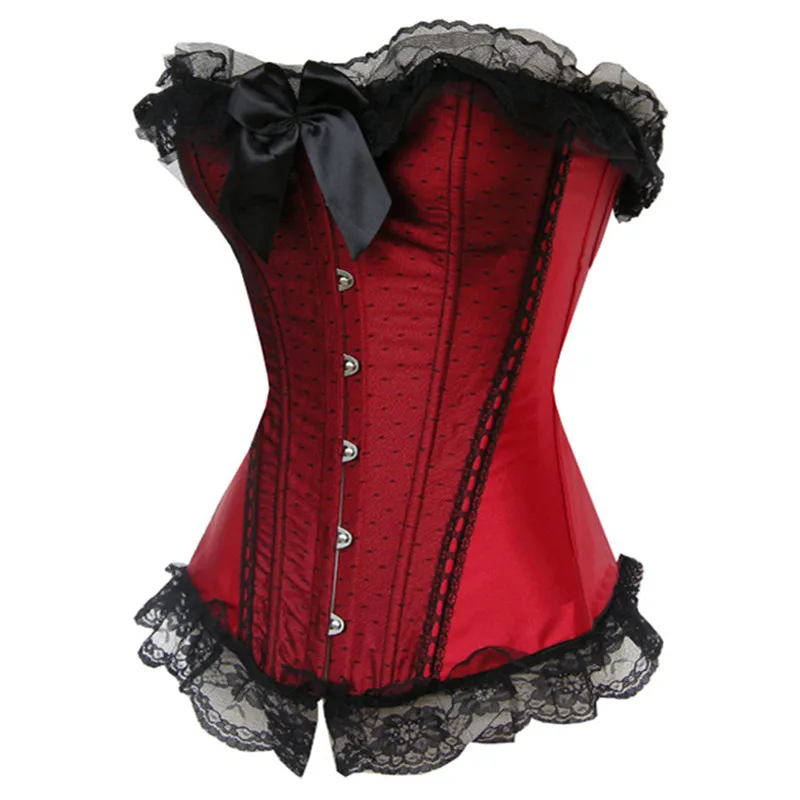 Sexy Lace Cover Bowknot Overbust Corset for Women Underwear Basques Corselet Sexy Lace Up Boned Bustier Lingerie Tops Victorian