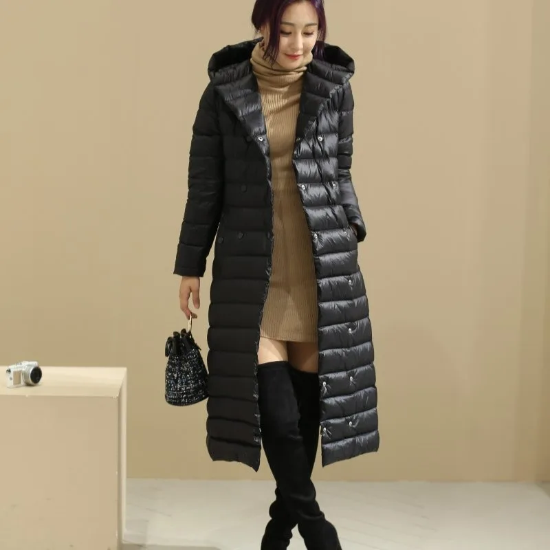 Women's Autumn Winter New White Duck Down Long Coats Down Jackets Below The Knee Plus Size Lining Lightweight Slim Fit Outerwear