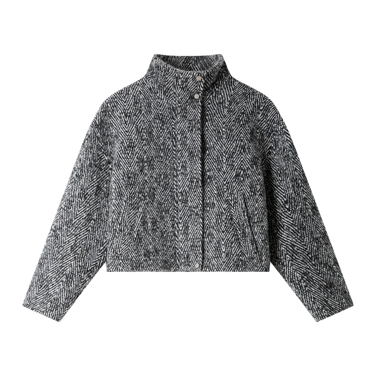 VIMLY Damen Gestreifte Kurze Tweed-Mäntel Winter 2025, Wollmischung, strukturierte Jacke, Stehkragen, Reißverschluss, lange Ärmel, Damenmäntel M9117