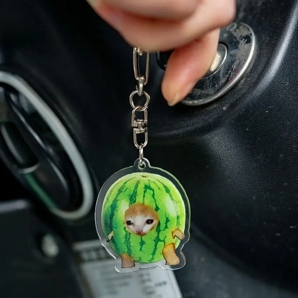 Food Cat Head Expression Keychain Popular Schoolbag Mobile Phone Pendant  Acrylic Fun Gift For Students Keyring Accessories image 5