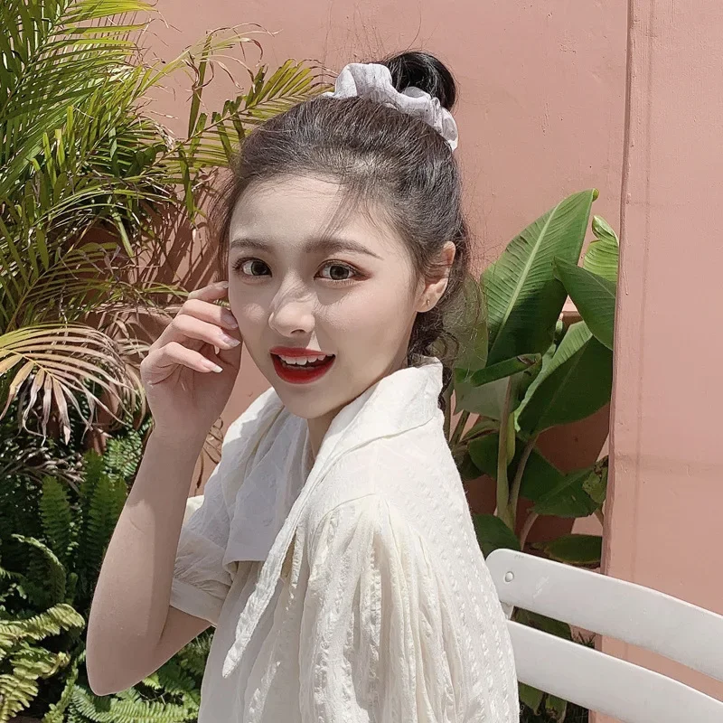 1Pcs Bronzing Small Star Large Intestine Ring Chiffon Cloth Hair Accessories Korean Fat Intestine Ring Head Rope