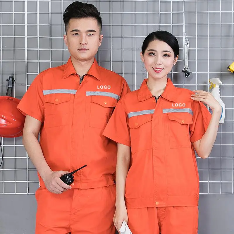 Men's Short Sleeved Workshop Workwear Suit Customized Personalized Printing Design Logo Worker Reflective Strip Repair Jacket
