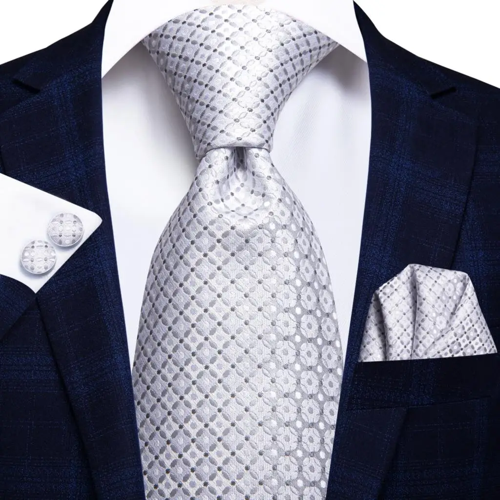 2022 novos homens gravata branco cinza dot hanky abotoaduras conjunto de seda gravata para festa de casamento dos homens de negócios gravata moda