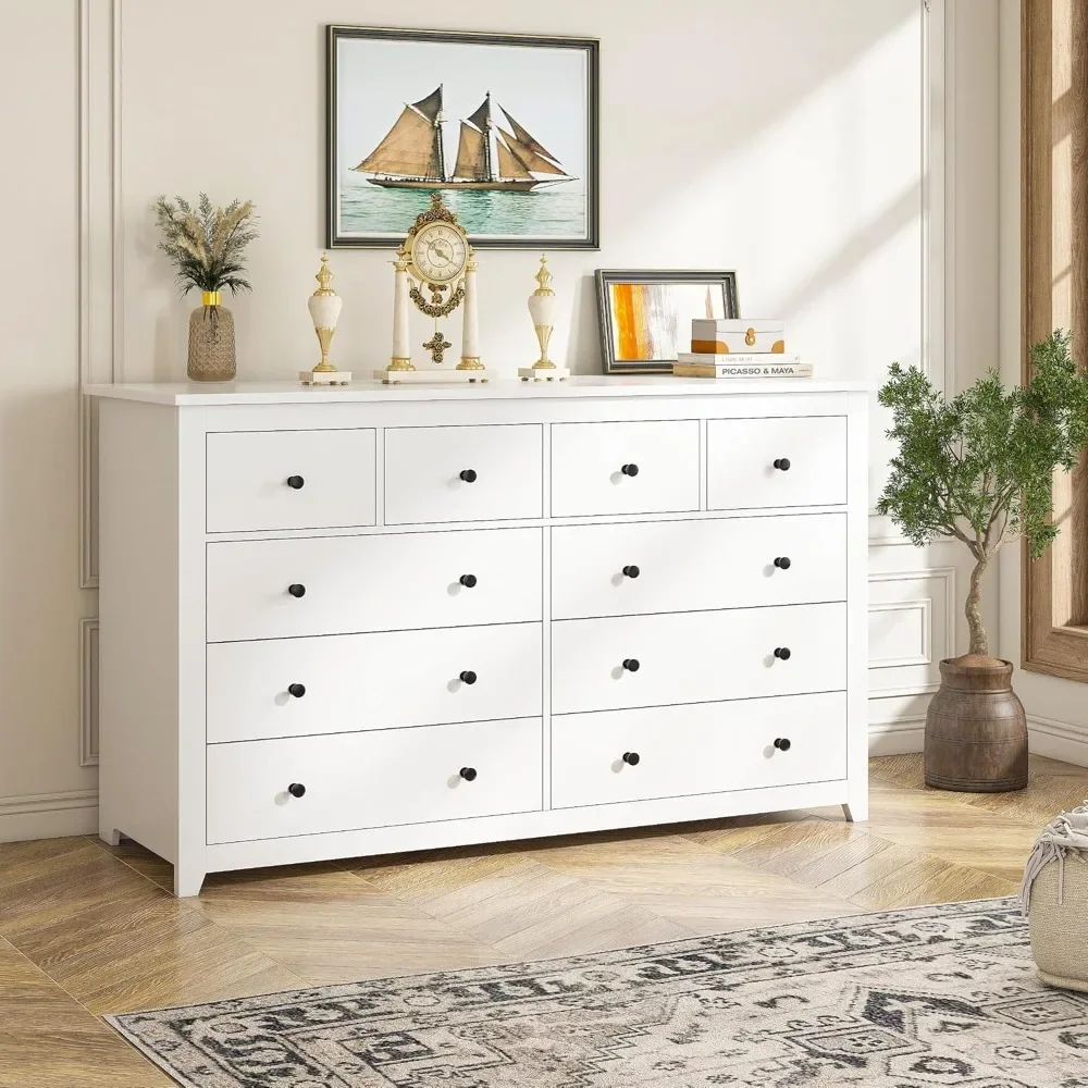 Storage Cabinet with 10 Deep Drawers with Smooth Metal Rail, Large Dressers & Chests of Drawers Wide Dresse, Bedroom Dressser