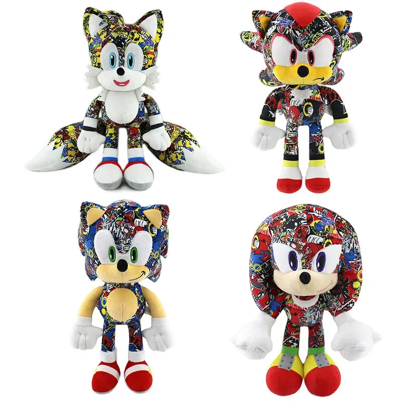 New 30CM Printed Sonic Plush Toy The Hedgehog Knuckles Tails Cute Cartoon Soft Stuffed Plush Doll Birthday Gift For Children