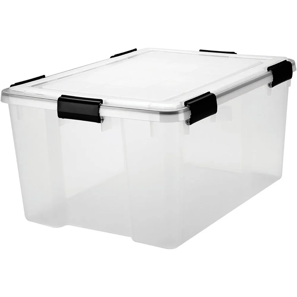 

IRIS USA 62.8 Quart Plastic Storage Bin Tote Organizing Container with Durable Lid and Seal and Secure Latching Buckles, 4 Pack