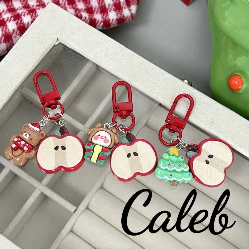 1PC Christmas Caleb Apple-Themed Keychain Backpack Charm Gingerbread Man Santa Claus Christmas Tree Backpack Accessories