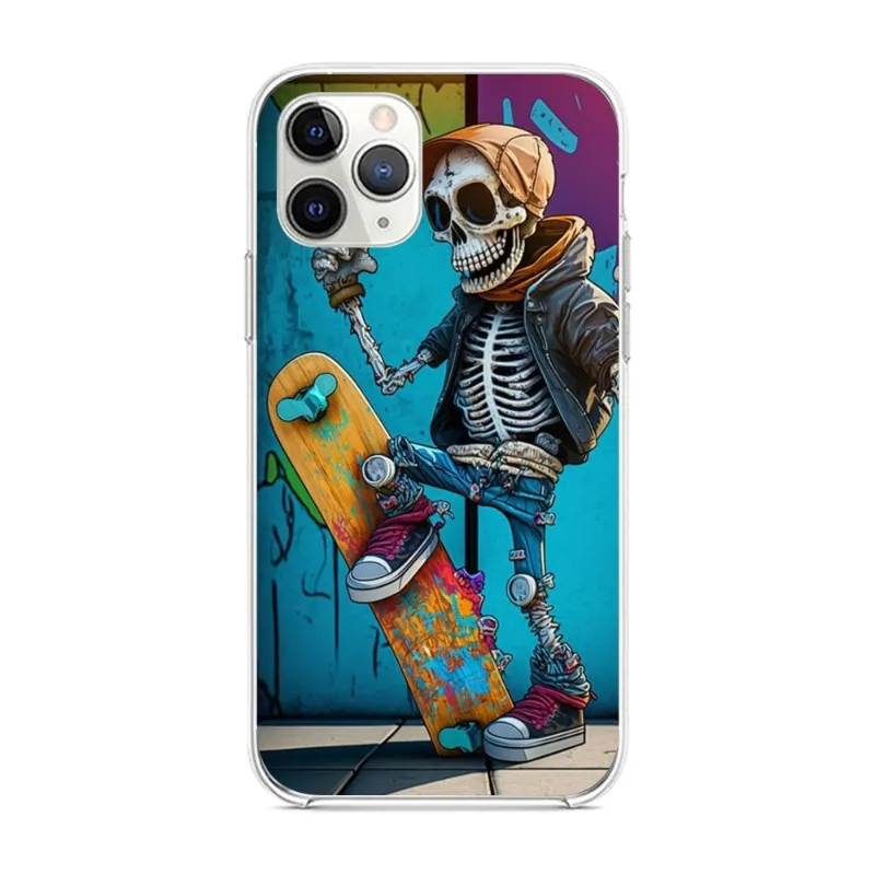 Skeleton Skateboard Phone Case for iPhone 14 13 12 11 XS X 8 7 6 Plus Mini Pro Max SE 2022 Clear Cover Funda Shell