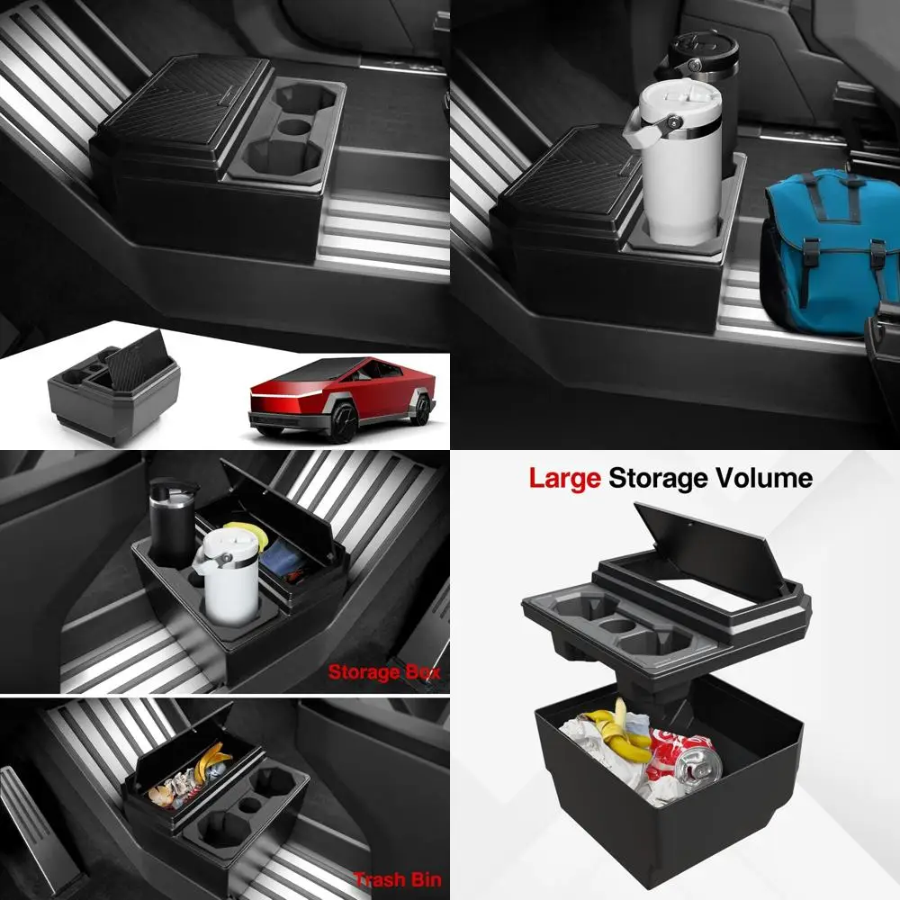 

Cybertruck Console Storage Box with Cup Holder, Silicone-Lined Trash Can for Cybertruck Accessories
