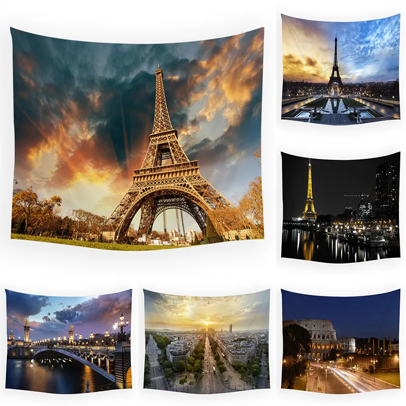 Paris Night View Eiffel Tower Street Decoration Background Cloth Room Landscape Architecture Bedroom Bedside Tapestry