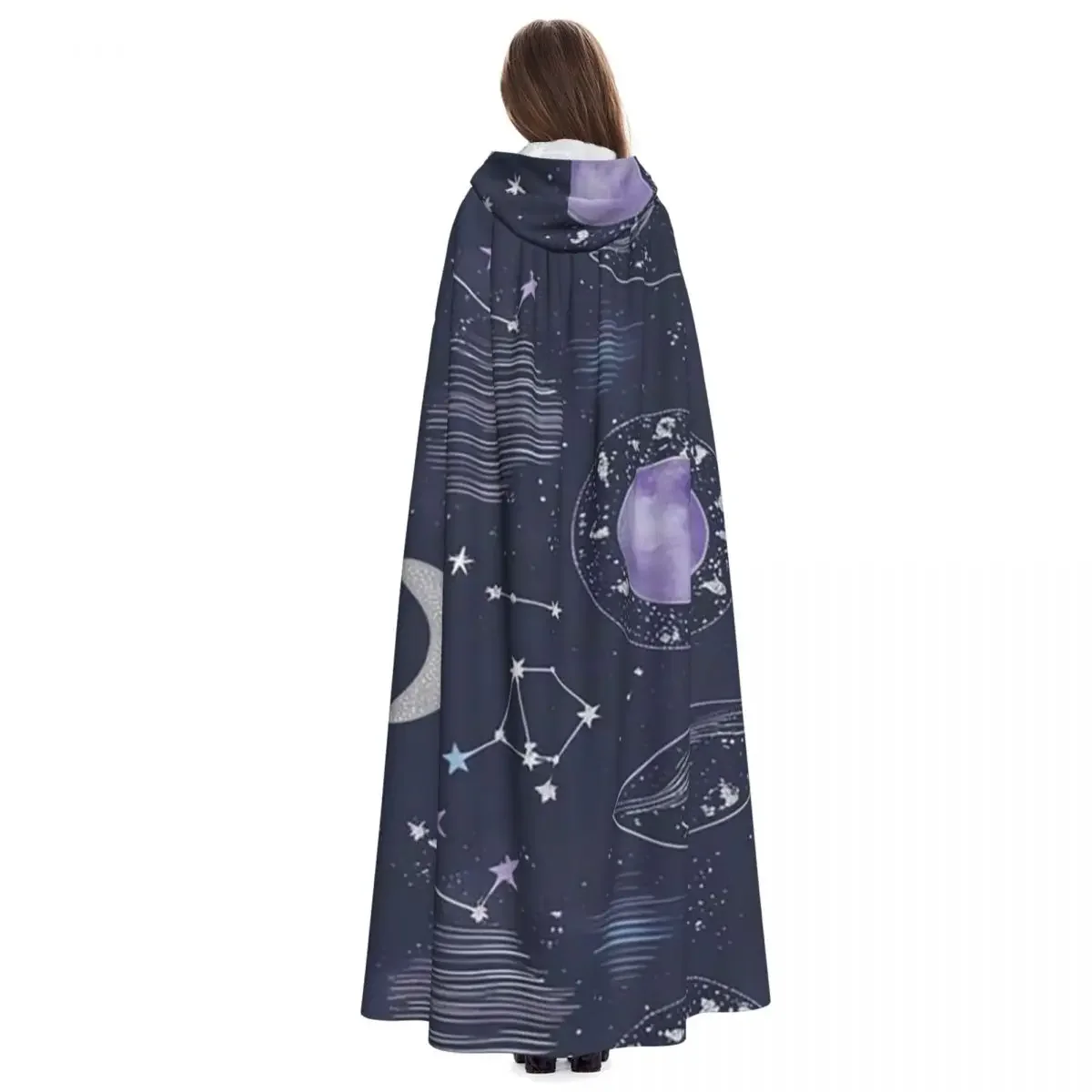 الأبراج الكونية عباءة طويلة مقنعين الساحرة القرون الوسطى زي تأثيري كيب هالوين معطف الكبار للجنسين