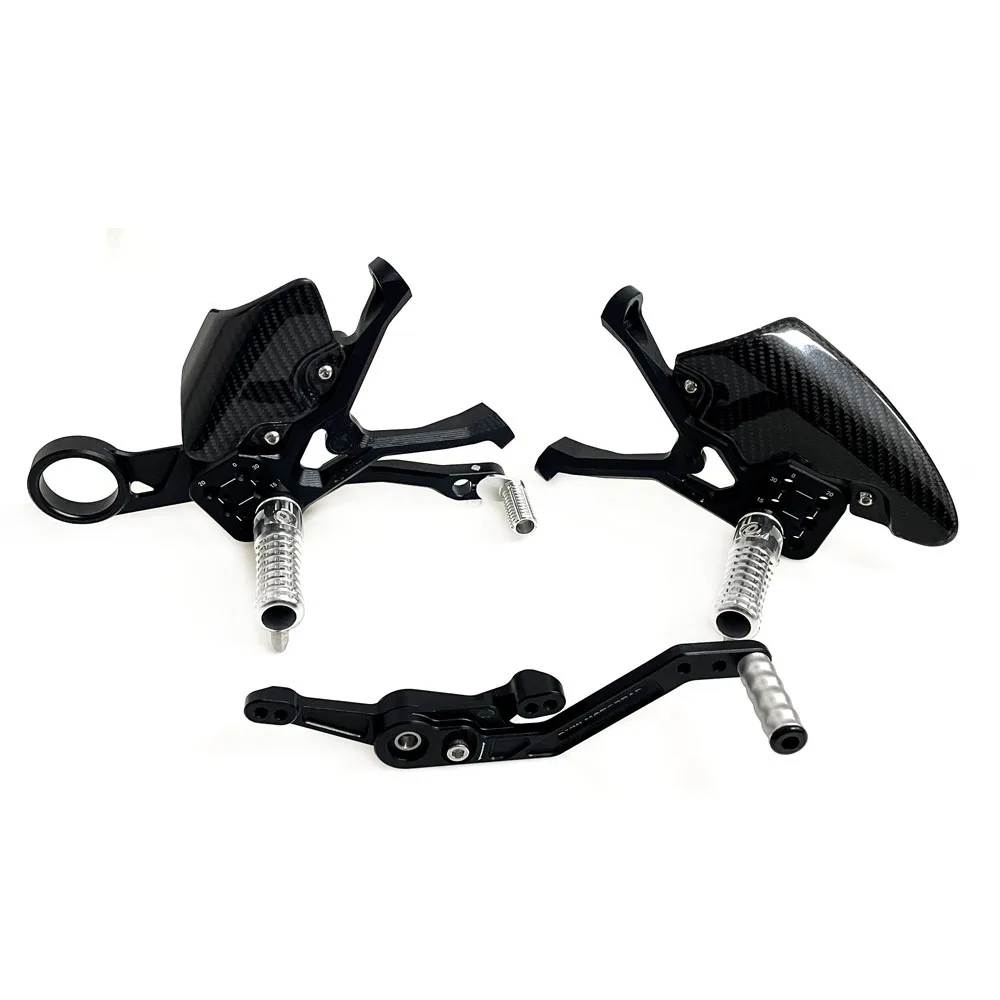 

For BMW S1000RR M1000RR S1000R 2025 CNC Billet Adjustable Rearsets Kit Folable Foot Rests Pegs Pedals Carbon Fiber Heel Guards