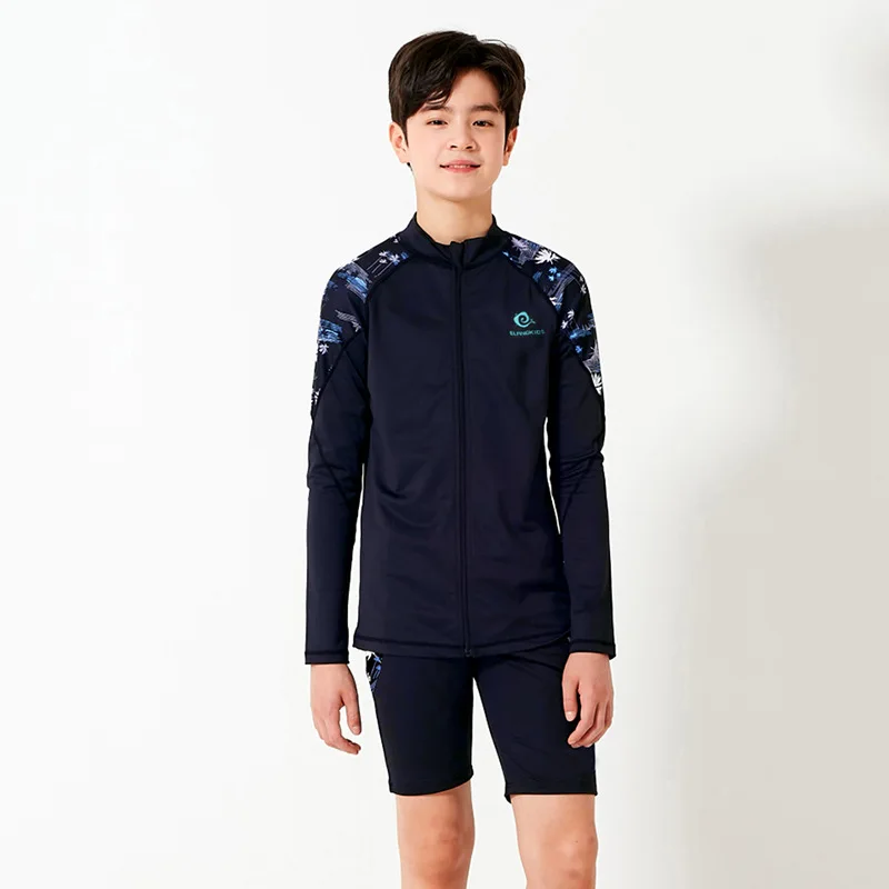 Boys' Swimsuit Teenage Boys' Long Sleeved Split Body, Korean 2025 Sun Protection Quick Drying Cardigan Children's Adult Swimsuit