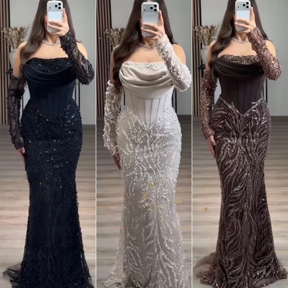 

Black Shiny Sequin Beaded robe de soirée femme 2026 Strapless Backless Corset Prom Dress Mermaid Formal Dubai Dress Customized