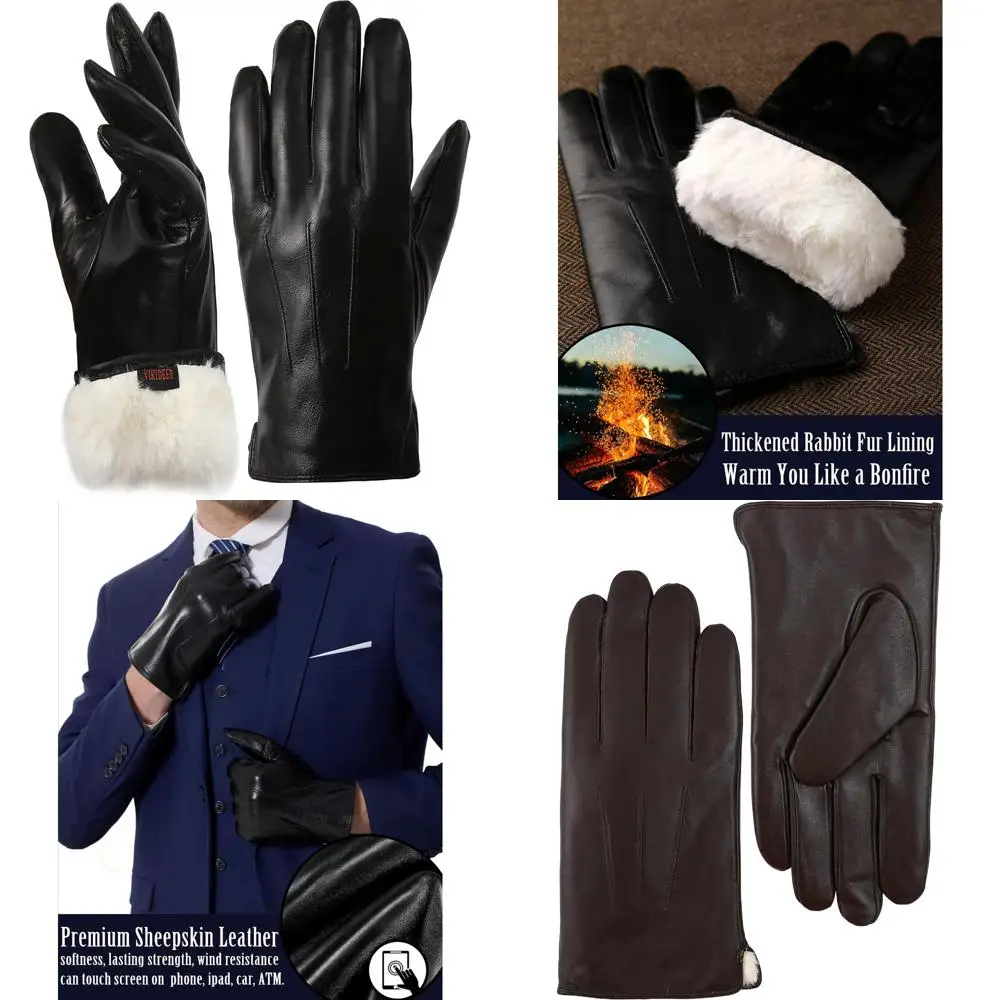 

Мужские кожаные перчатки премиум-класса из кроличьего меха для использования с сенсорным экраном, идеально подходят для текстовых сообщений и вождения
