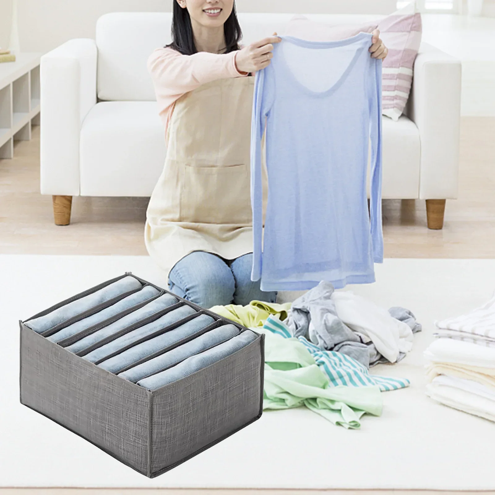 Wardrobe Clothes Organizer Jeans Compartment Storage Box Foldable Washable Closet Drawer Bedroom Separation Box for T-shirts