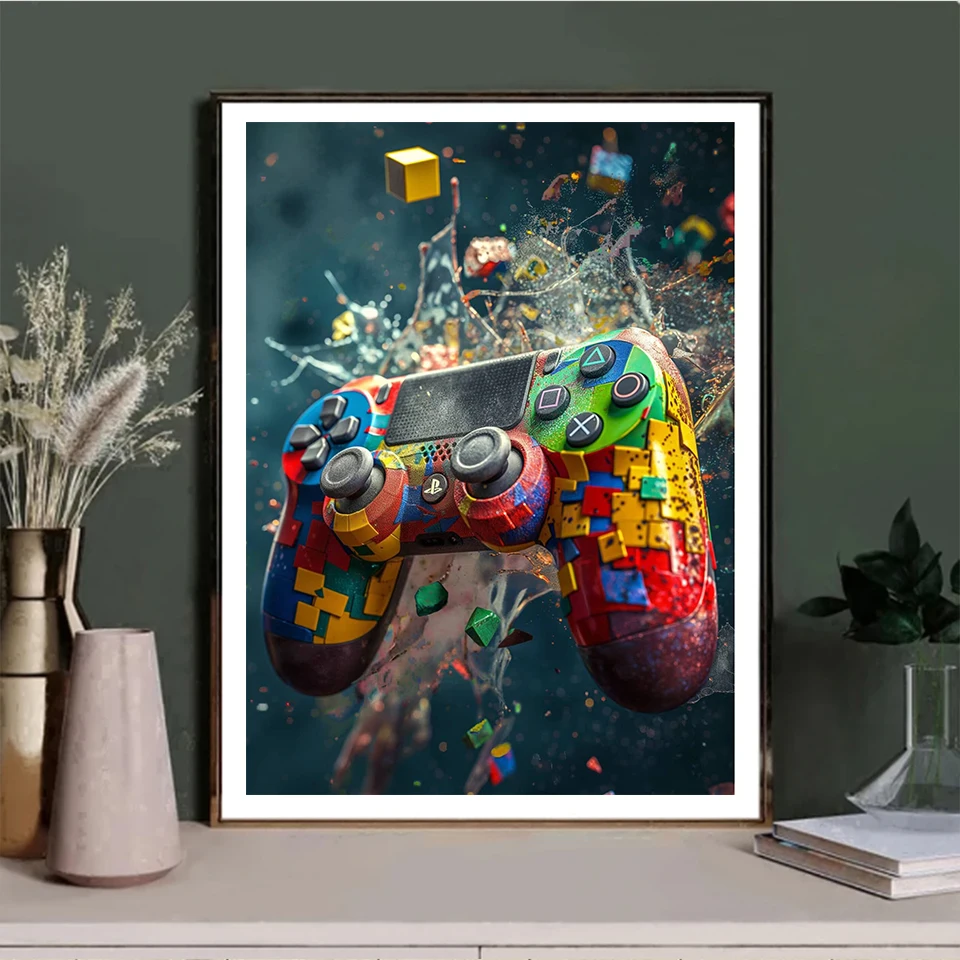 Game Console Graffiti Diamond Art Painting Gamepad Picture Diy Diamond Embroidery Cross Stitch Bedroom for Boys Home Wall Decor