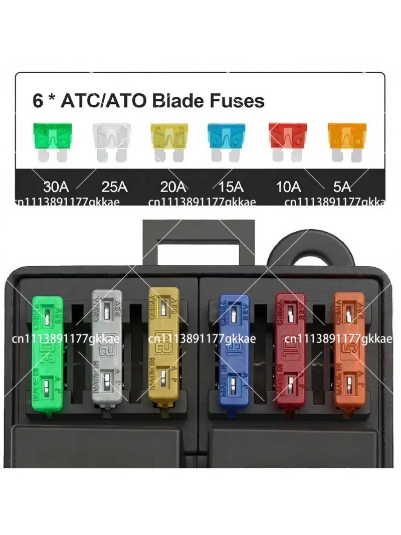 12V Pre-Wired Fuse Relay Box, 4 Relays 6 ATC/ATO Blade Fuses, 4-Pin 40A Relay Block Kit for Car Truck Marine Boat