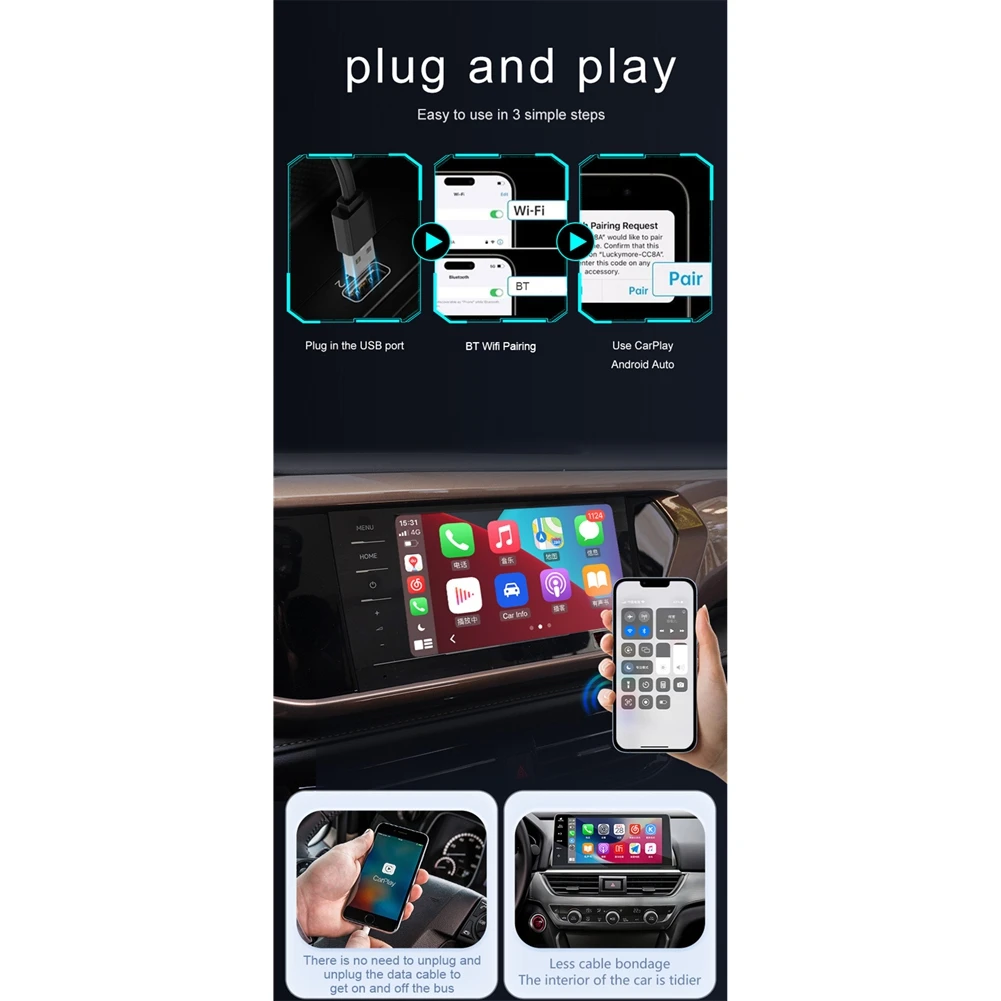 [DTC4]Wireless CarPlay Adapter for IPhone,2 in 1 USB/Type C Design for Cars with Wired CarPlay,Plug and Play for IPhone Silver