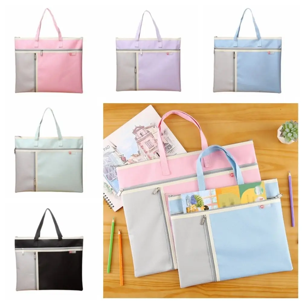 

Portable Book Storage Bag Oxford Cloth Handheld File Organizer Waterproof Large Capacity Zipper Mesh Bags Back To School