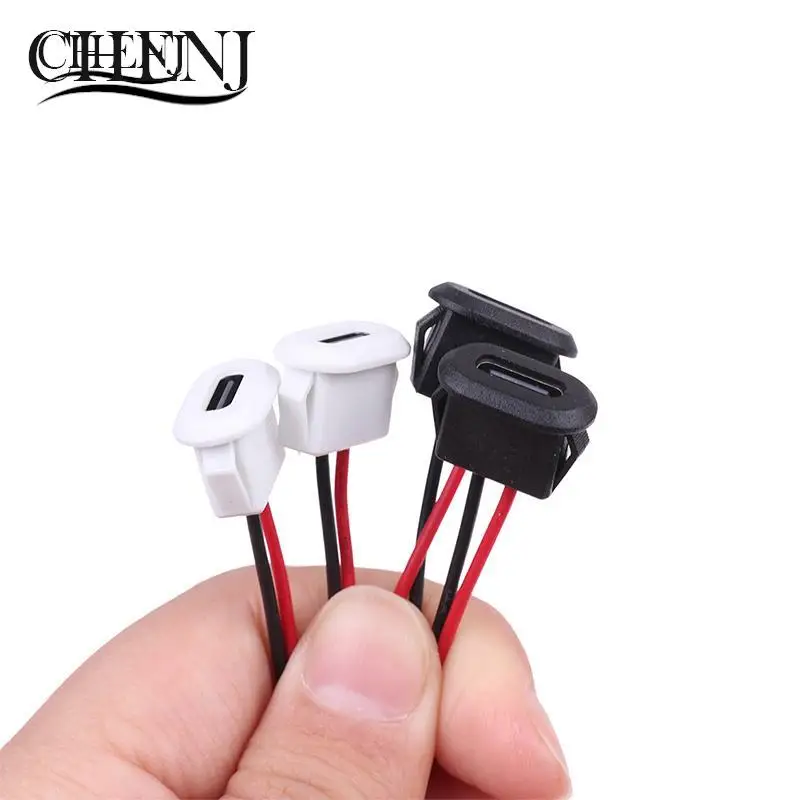 2Pcs USB Connector Type-C Waterproof 2P Female With Terminal 3A High Current Fast Type-C Charging Jack Port With Welding Wire