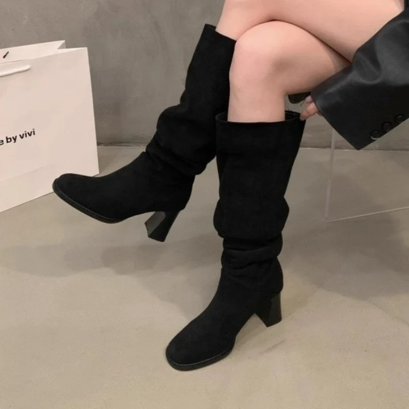 

Elegant Women High Boots Fashion Knee High Heels Shoes Trend New 2025 Winter Chunky Shoes Designer Suede Boots Woman Pumps Mujer