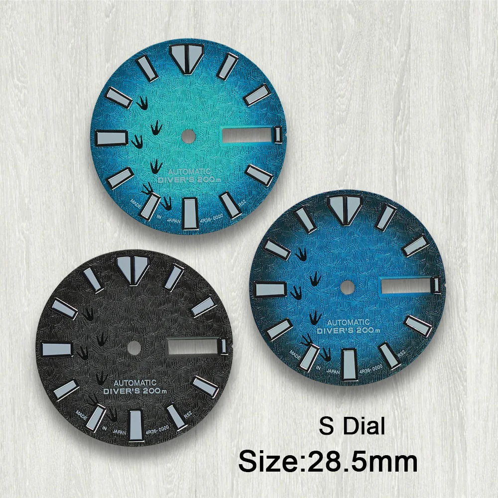 

28.5mm S Logo Dial 3D Footprint Dial Fit NH36/4R36 Movement Green Luminous High Quality Watch Modification Accessories