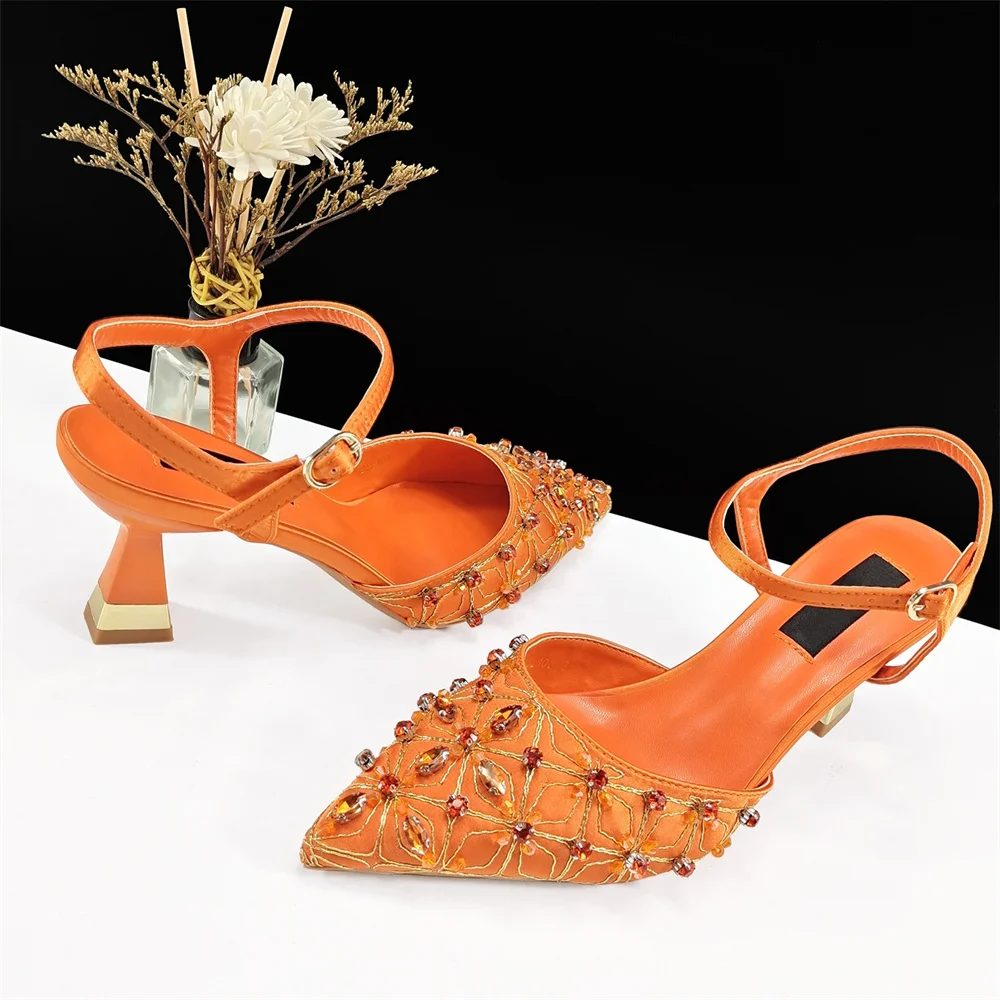 

Fashion Italian Elegant Rhinestone Sandals Shoes High Quality African Women High Heels Shoes For Party Dress