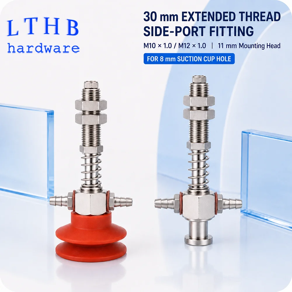 Pneumatic Vacuum Suction Cup Side Port Fitting 30mm Extended Thread Holder for Big Head SP DP MP 8mm Mounting Hole Robot EOAT