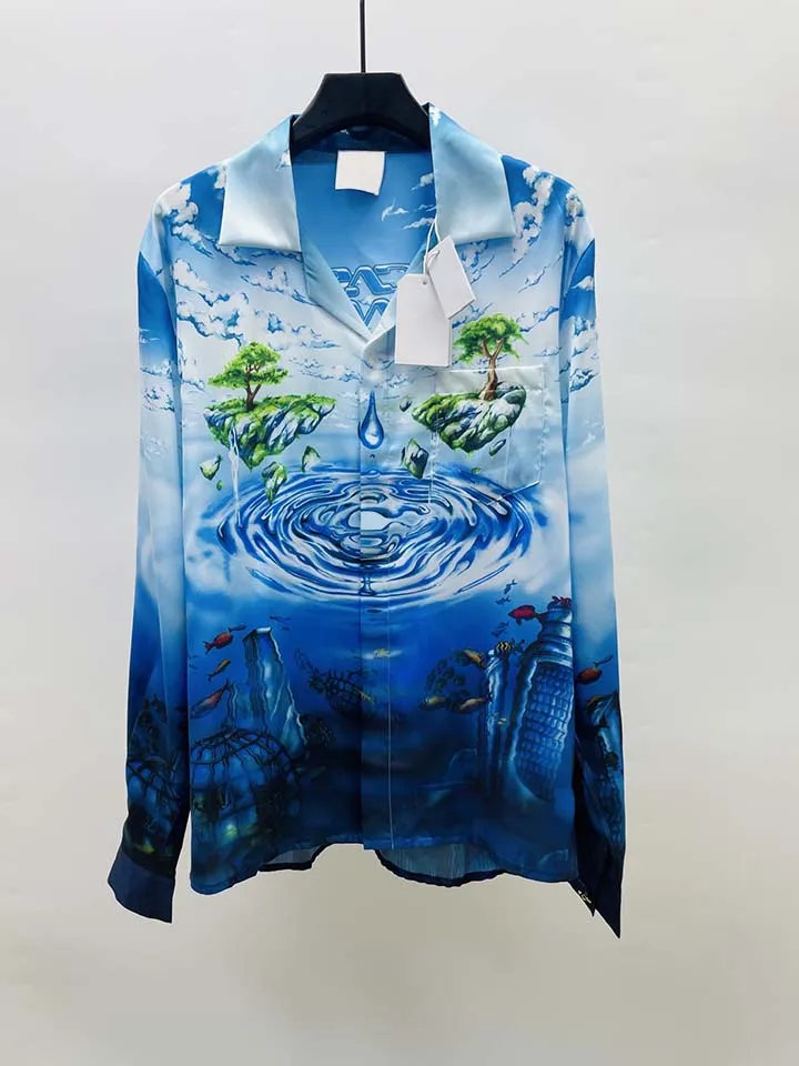 

2026 Casinoblank Water Flow Printed Women Men Long Sleeve shirts tees Hiphop Oversized Men Casual Shirt
