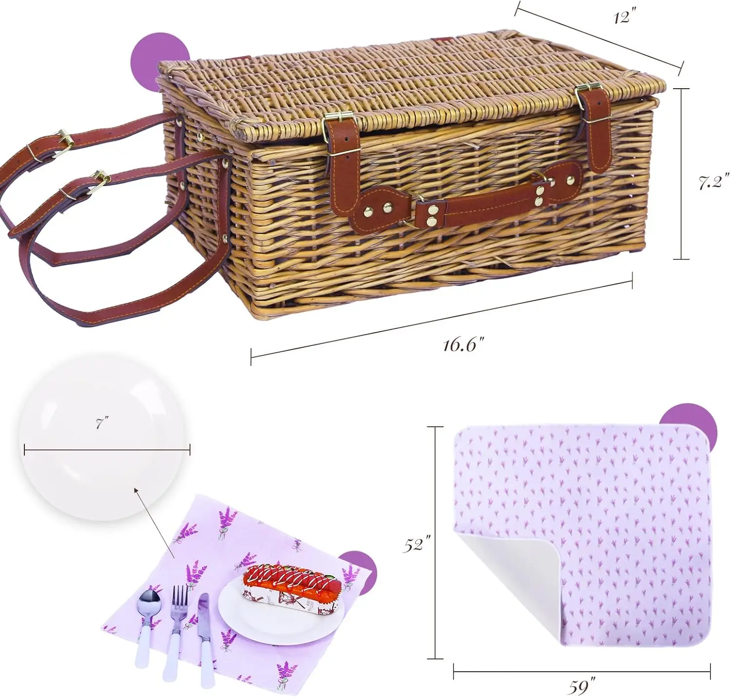 سلة نزهة من الخيزران تتسع لـ 4 مع مبرد معزول وبطانية مقاومة للماء - سلة نزهة صفصاف كبيرة للأماكن الخارجية والتخييم