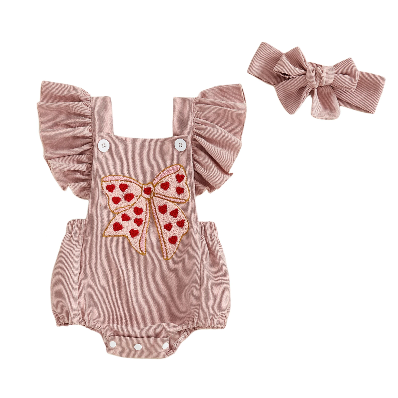 

Комплект из 2 предметов для маленьких девочек, комбинезон с летающими рукавами и квадратным вырезом, бантом и вышивкой, пузырьковый комбинезон с повязкой на голову