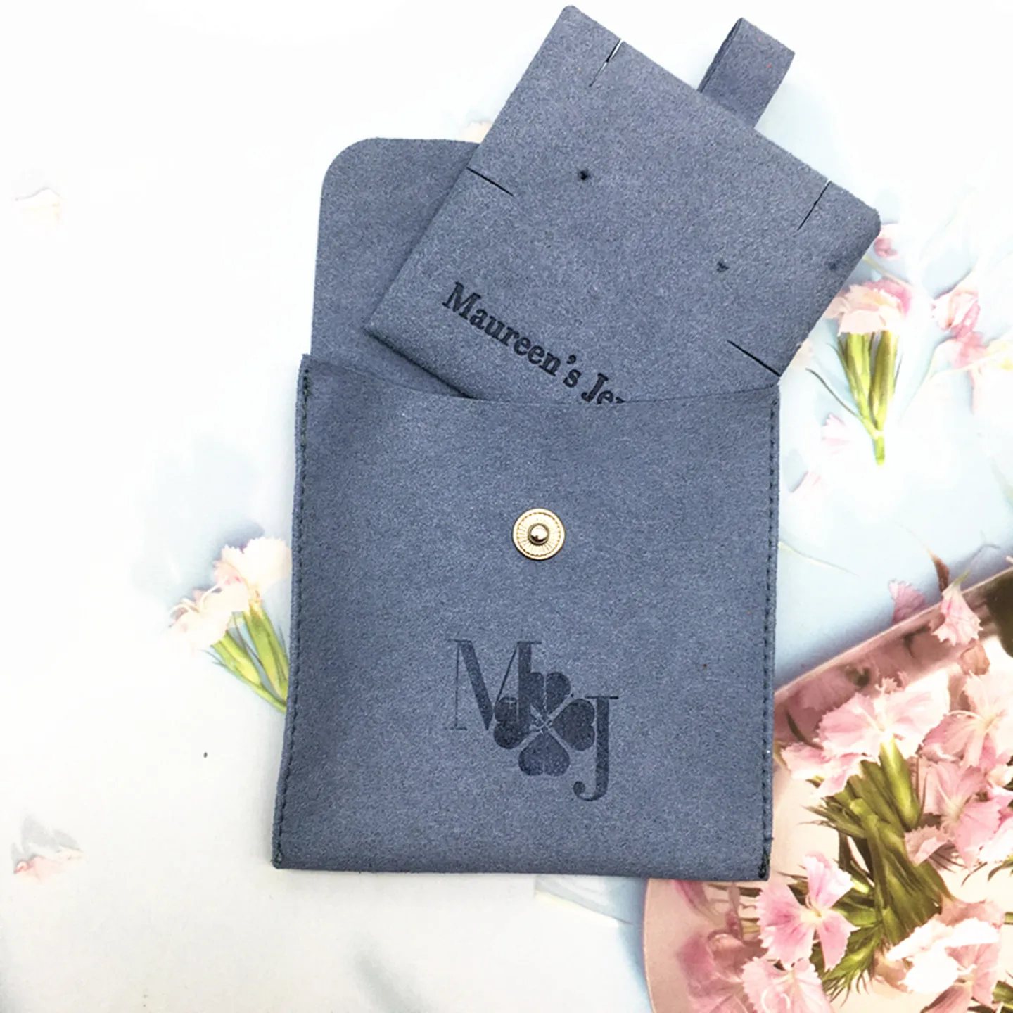 50 dark gray microfiber jewelry bags personalized jewelry packaging bags with customized logo fashion with buttons free shipping