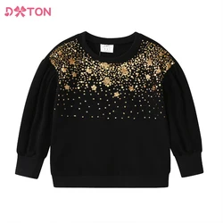 DXTON Girls Sweatshirt for Autumn Spring Kids Star Sequined Appliqued Cotton Casual Tops Girls Sports Shirt Kids Clothes 3-8 Yrs