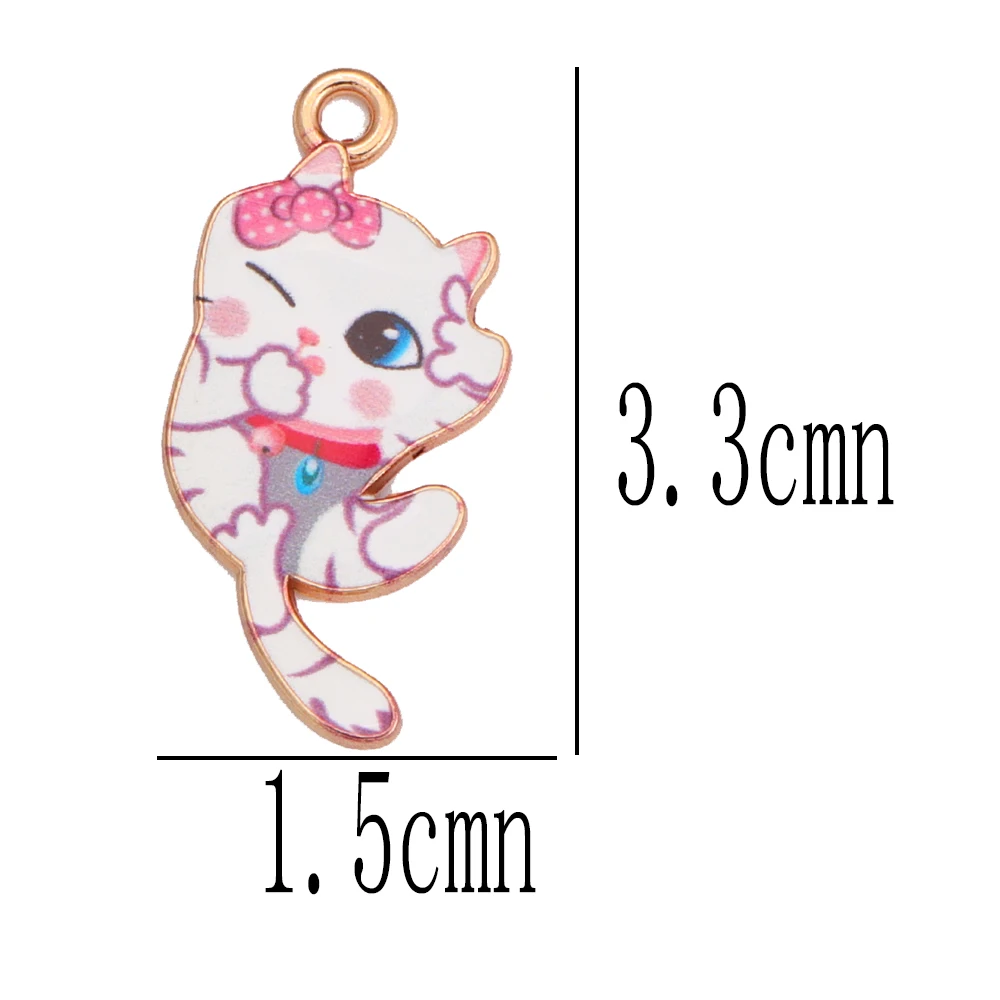 Mixed 10pcs Cute Kitten Charms Gold Plated Enamel Cat Pendants For Diy Earrings Necklace Jewelry Making Accessories Wholesale