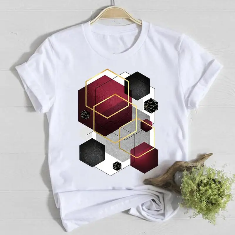 Ubrania modna koszulka Top abstrakcyjne geometryczne 90s koszula pani Tshirt lato kobiet T kobiet z krótkim rękawem Casual graficzne koszulki