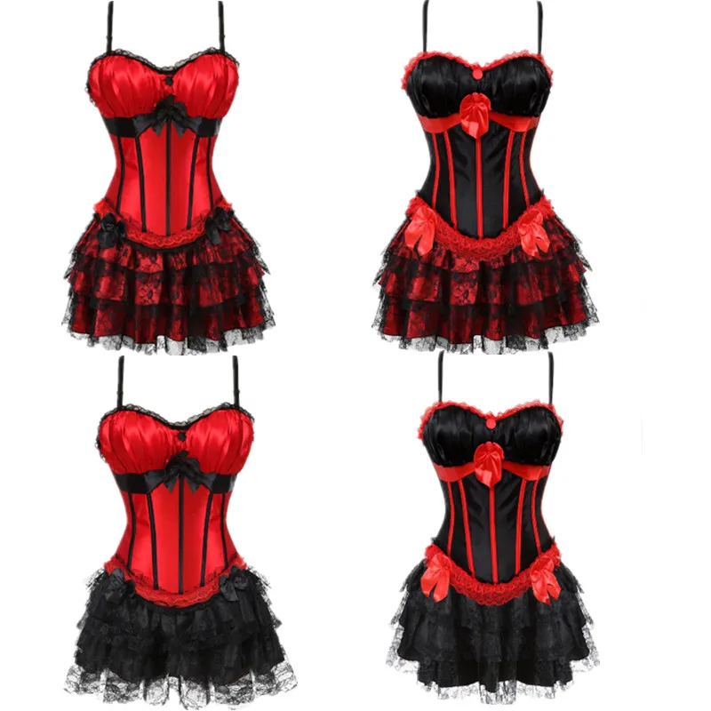 Gothic Sexy Burlesque exotic Tutu Skirt Corset Overbust Corset Bustier Party Showgirl Dance Dress Plus Size S-2XL