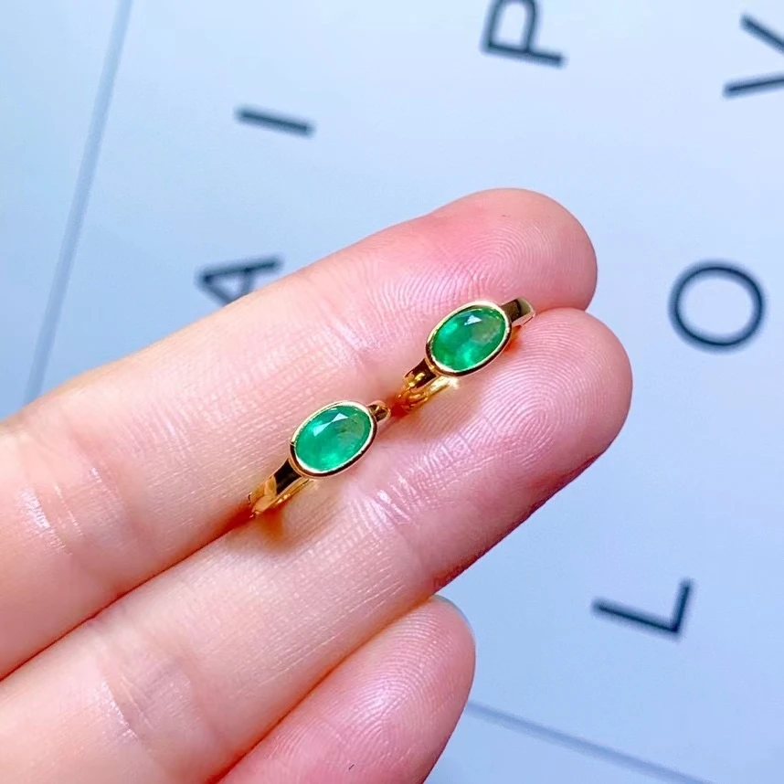 Classic Emerald Hoop Earrings for Daily Wear 4mm*6mm Total 1ct Natural Emerald Earrings Antiallergic 18K Gold Plating Jewelry