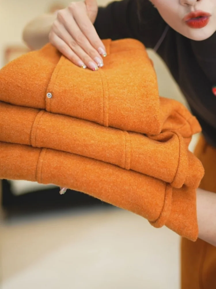 Pantaloni a banana a gamba larga a vita alta foderati in lana calda Fce Pantaloni a taglio dritto da donna Faion Commute Sle Colore puro coreano