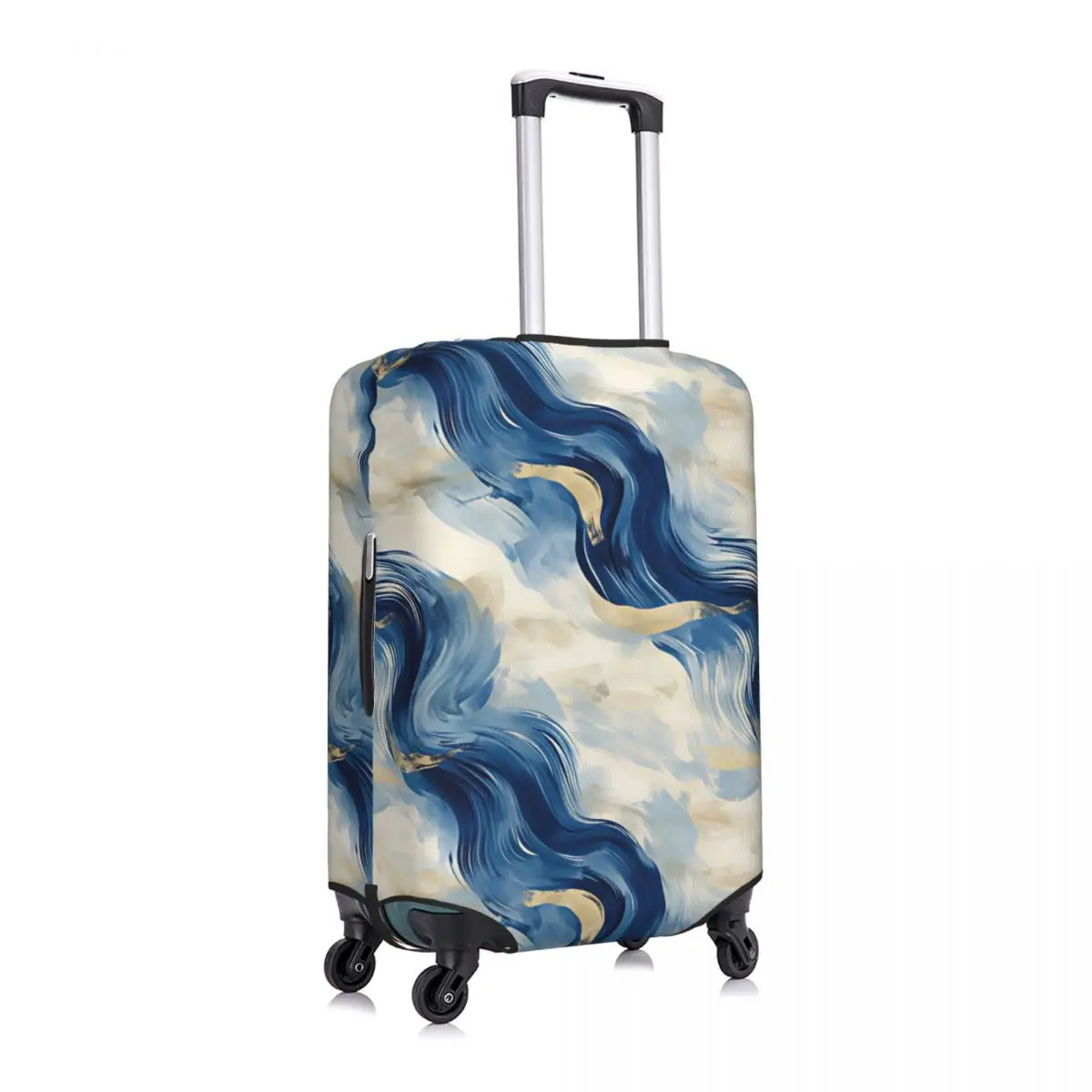Custom Luxury Nautical Blue Gold Wave Seamless Pattern Luggage Cover Fashion Suitcase Protector Covers Suit For 18-32 inch